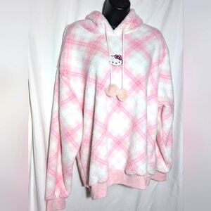 Women's‎ NWOT Hello Kitty Pink Plaid Fuzzy Warm Soft Hoodie | Size 1X